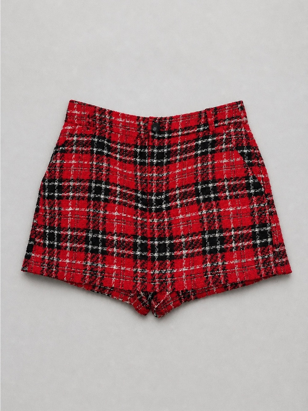 Zara Red and Black Plaid High-Waist Skort (M)